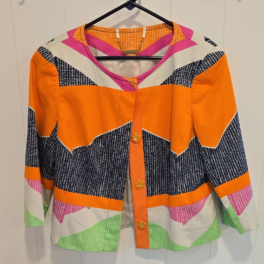Trina Turk Orange and Pink Geometric Jacket Women's Size 12